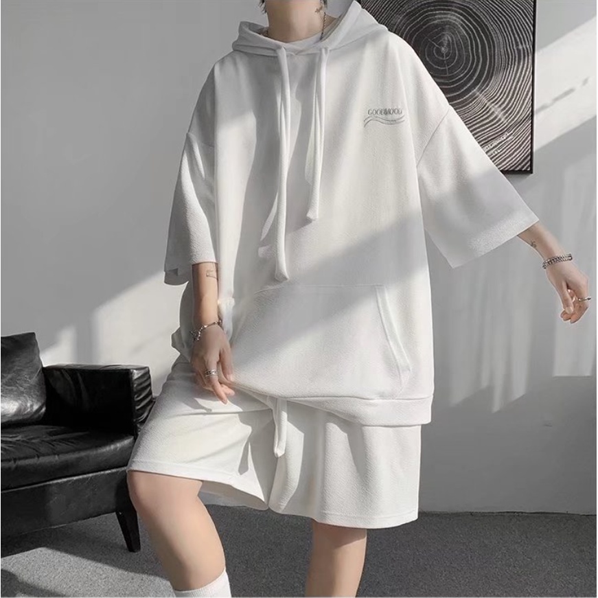 Set áo hoodie và quần short màu trơn đồ bộ thể thao phong cách Hàn Quốc bộ quần áo nam đơn giản đồ bộ nam nữ
