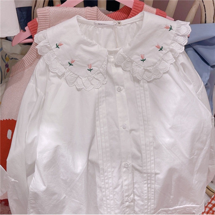 Sơ Mi Nữ Cổ Bèo Thêu Hoa Mới