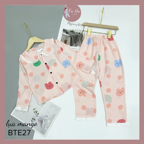 Đồ ngủ pizama dài tay cho bé gái vải lụa mango cao cấp pijama xinh cho bé từ 10kg - 30kg