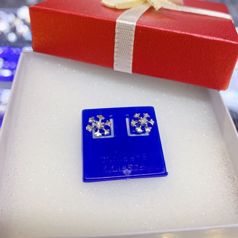 1 ĐÔI BÔNG TAI BẠC NỮ HÌNH BÔNG TUYẾT HÌNH ĐÁ TRẮNG