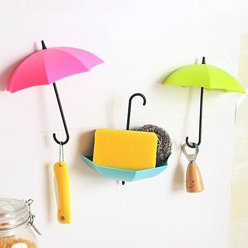 3 Cái Móc Treo Dính Tường Hình Chiếc Ô Treo Móc Khóa, Kính,..