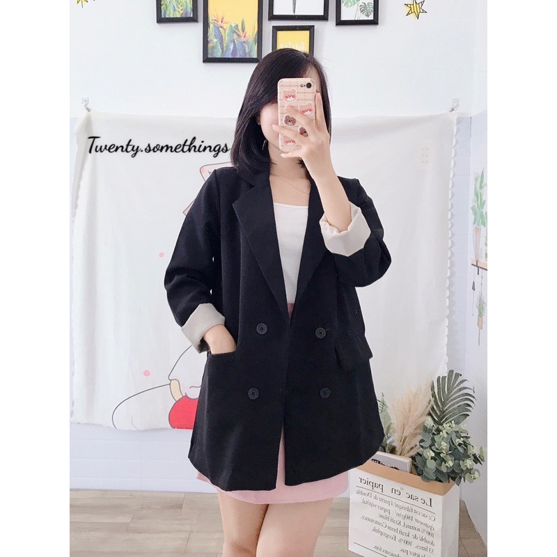 ÁO BLAZER ĐEN 2 LỚP ULZZANG HÀN QUỐC (ảnh thật/sẵn/có video) NoBrandtuyết mưa