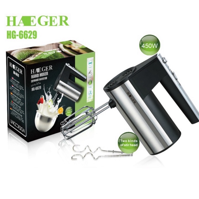 Máy đánh trứng cầm tay HAEGER 5 cấp độ - Tặng kèm que đánh trứng, trộn bột