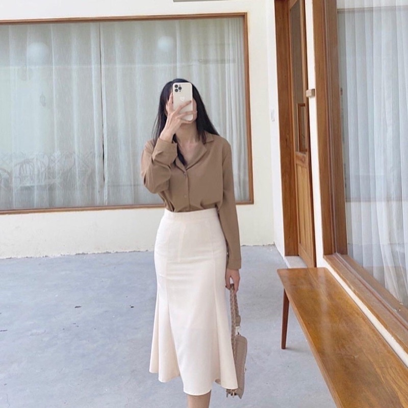 Áo sơ mi nữ tay dài cổ kiểu vest