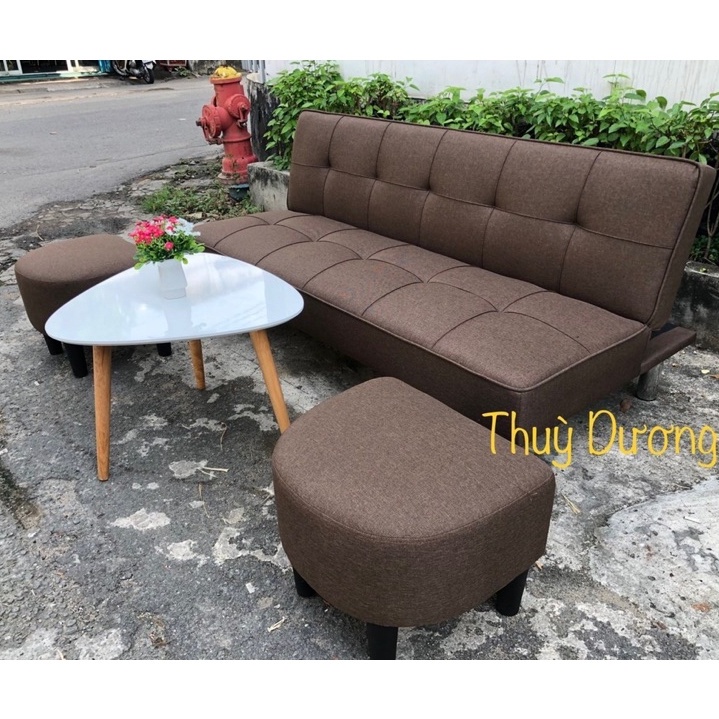 Nguyên bộ sofa Bed - Sô pha Giường thông minh màu nâu cà phê vải bố