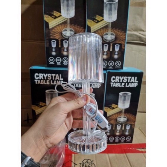 Đèn Ngủ Pha Lê - Đèn Cảm Ứng 3 Chế Độ Sáng Tự Động Kim Cương Để Bàn - Đèn Trang Trí Sạc USB Hình Trụ