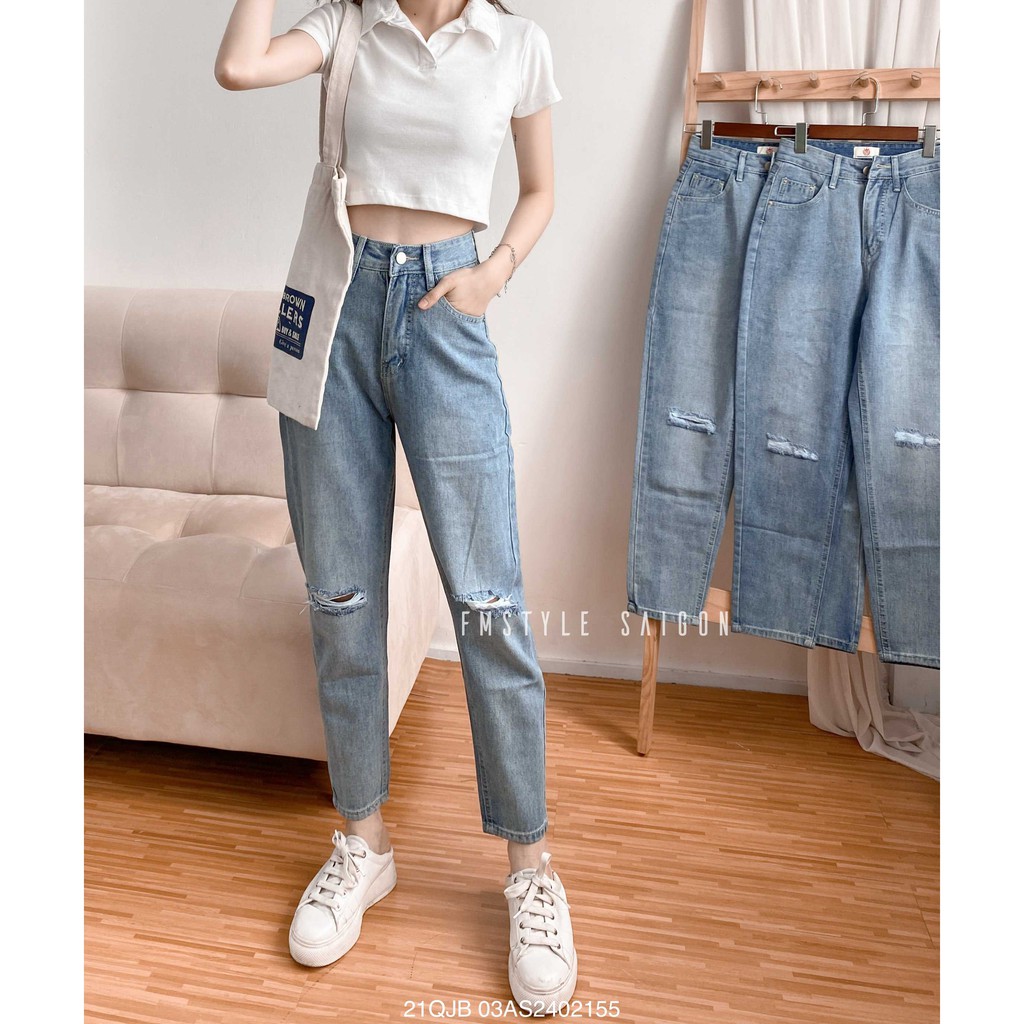 Quần jean baggy nữ VM STYLE rách gối (không co giãn) ulzzang thời trang 22QJB03AS1102 | BigBuy360 - bigbuy360.vn