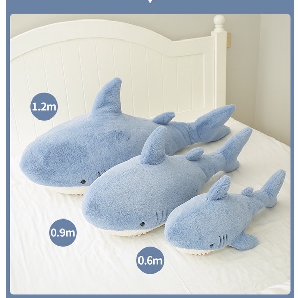 Gấu bông cá mập xù nhe răng 2 màu xanh ghi kích thước 60/90/120cm