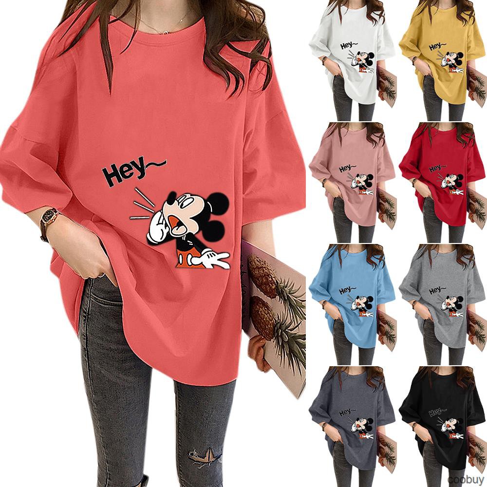 Áo Thun Ngắn Tay Dáng Rộng In Hình Chuột Mickey Kiểu Hàn Quốc Xinh Xắn Cho Nữ