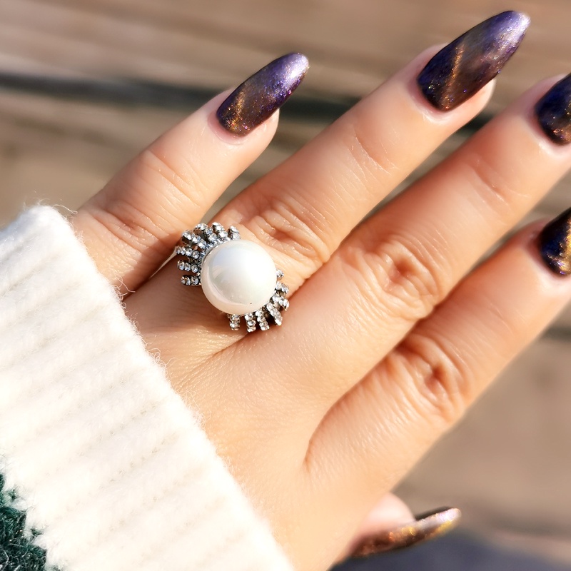 Nhẫn nữ SINLEERY JZ538 màu xám khảm zircon trắng thời trang sang trọng cổ điển