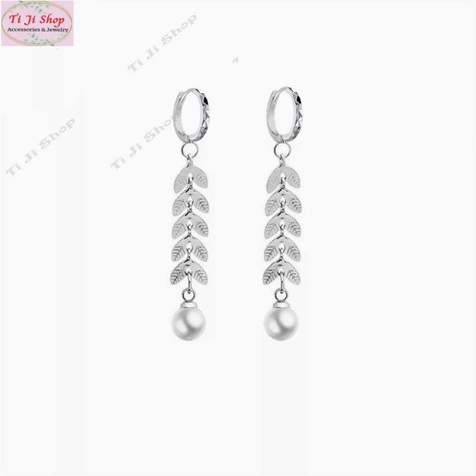 Bông tai nữ inox Hàn Quốc dáng dài sang trọng hình lá nguyệt quế  sang trọng không đen