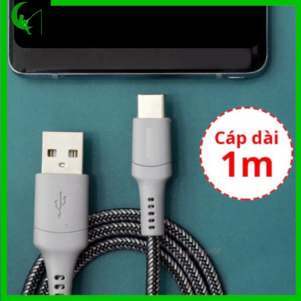 Cáp sạc type c, Dây sạc nhanh type c 2.4A thiết kế dây bện dù dài 1 mét và 3 mét cho điện thoại androi, samsung, oppo,