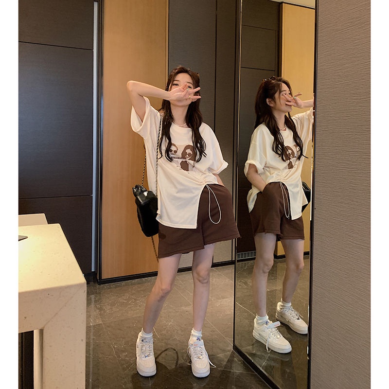 Bộ Áo Thun Tay Ngắn Dáng Rộng Phối Quần Short Thời Trang Mùa Hè 2022 Cho Nữ