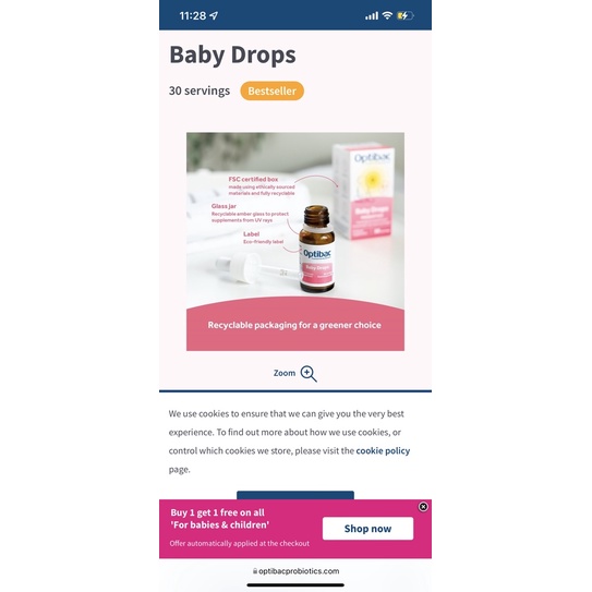 Optibac hồng probiotics for your baby drops cho bé từ sơ sinh