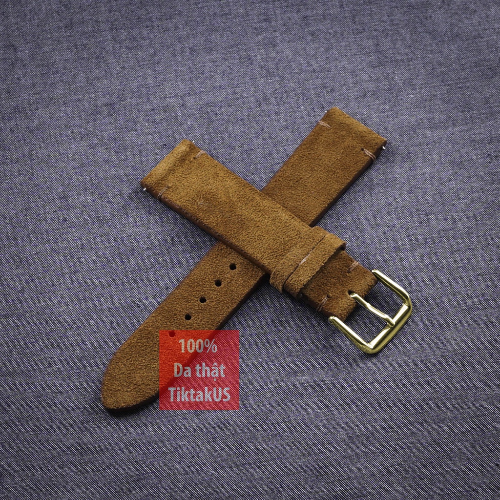 Dây đồng hồ da bò Vintage không chỉ viền da lộn khóa mạ vàng GOLD , nhiều màu, đủ size cho đồng hồ Thụy Sĩ, đồng hồ Nhật