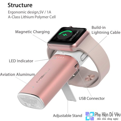 Sạc dự phòng không dây Mipow Power Tube 6000mAh - Sạc Apple Watch &amp; lightning