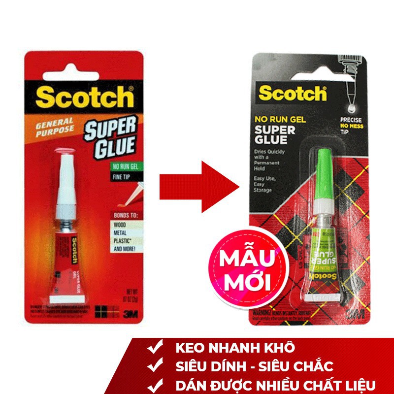 Keo dán đa năng siêu dính dạng sệt No Run Gel Scotch Supper Glue 3M AD113 2g