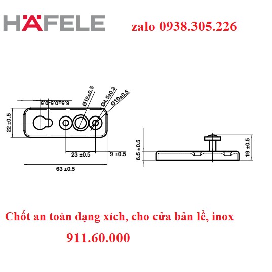 Chốt an toàn dạng xích, cho cửa bản lề, inox 911.60.000