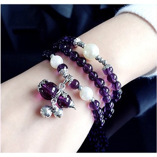 VÒNG TAY  CHUỐI HẠT HỒ LÔ, Cỏ 4 lá  MÀU TÍM  - ĐỎ HỢP MỆNH HỎA - MỆNH THỔ