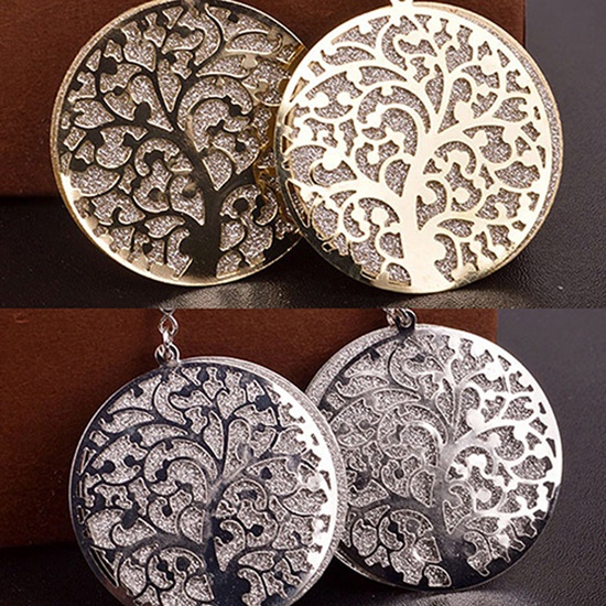 Đôi bông tai hình tròn họa tiết cây sinh mệnh thời trang cho nữ