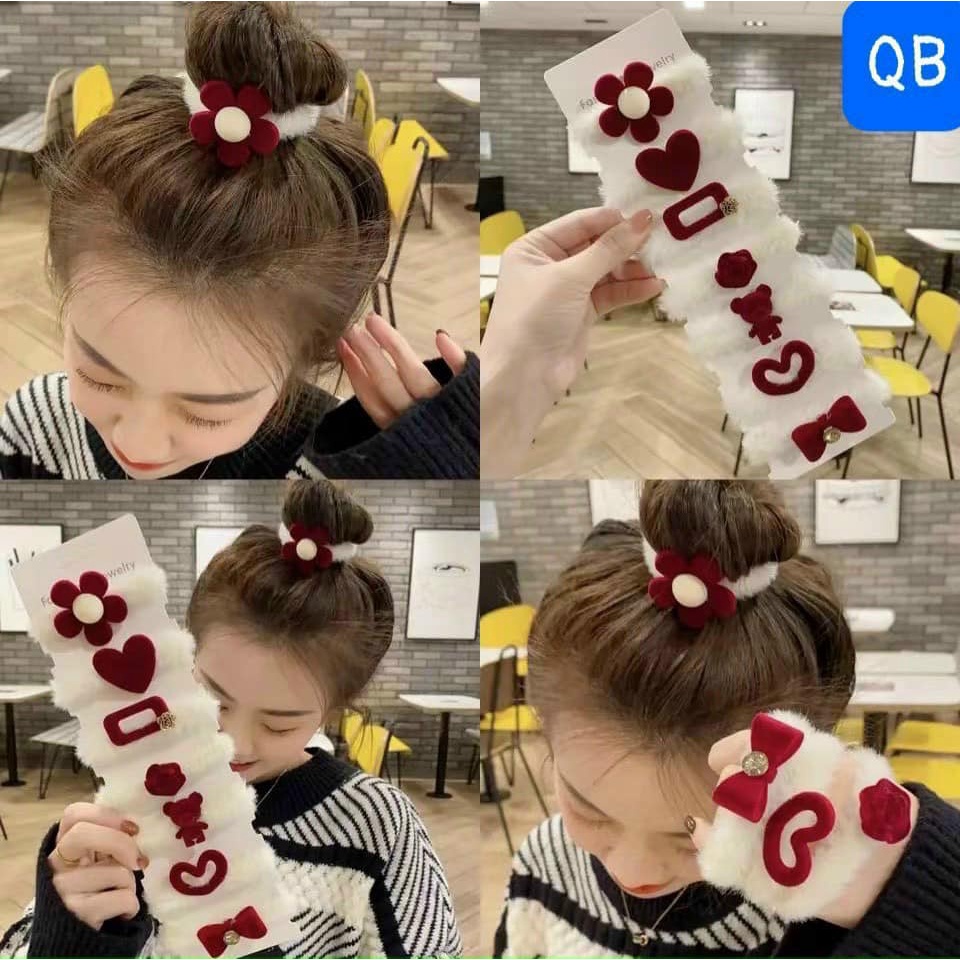 Set 7 dây buộc tóc hình hoa, trái tim