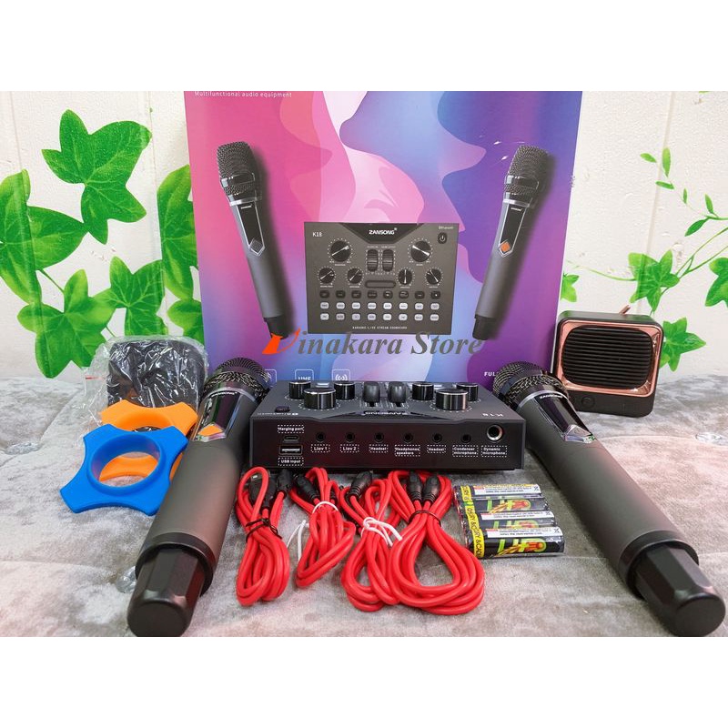Mixer ZANSONG K18 – Mixer Kiêm Soundcard Cùng 2 Micro Karaoke Thu Âm Chuyên Nghiệp
