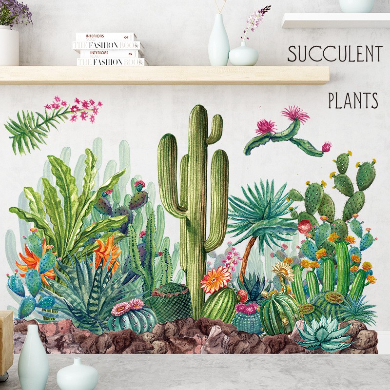 [MẪU SUCCULENT PLANTS] Decal dán tường mẫu vườn cây, tranh dán tường trang trí phòng khách, phòng ngủ, quán cafe