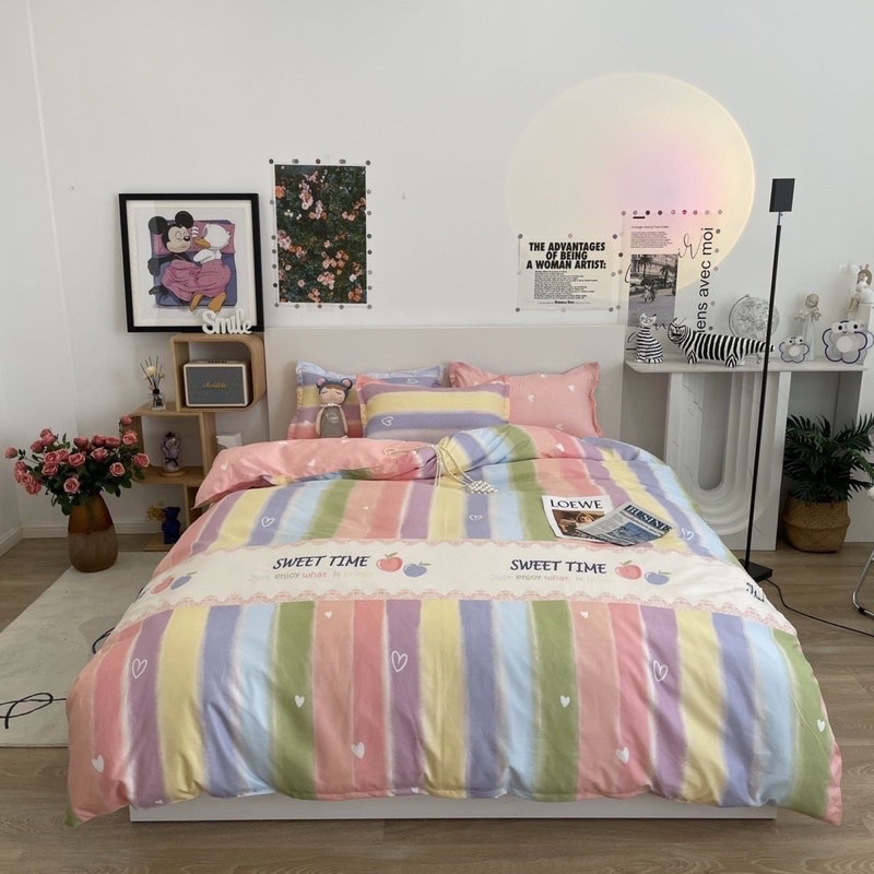 Set Chăn Ga cotton poly kèm Chăn ( hồng)