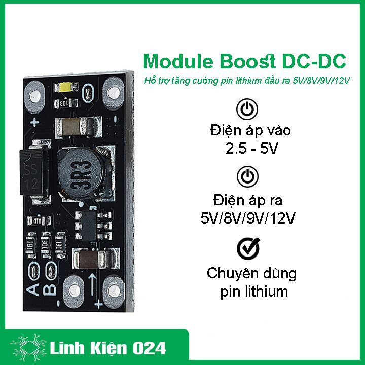 Module boost, mạch tăng áp DC-DC ghim điện áp ra 5V/8V/9V/12V chuyên dùng cho pin tithium