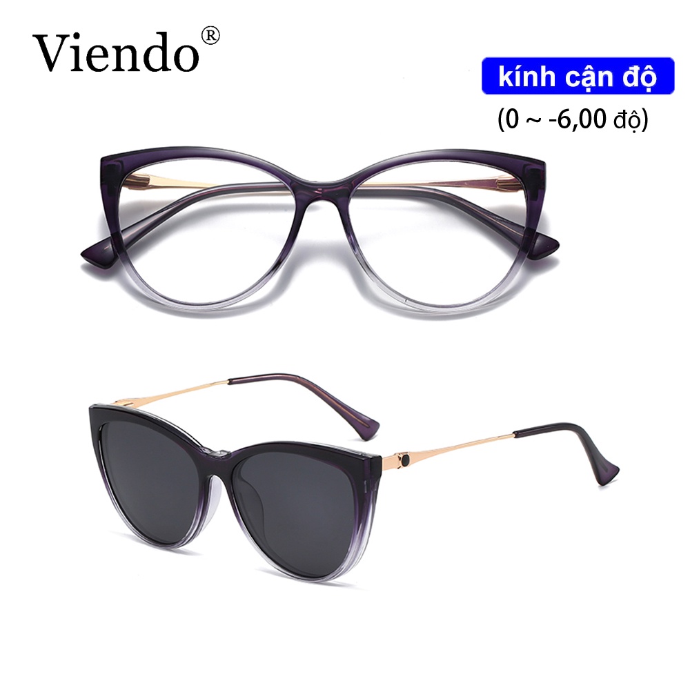 Kính râm nam nữ VIENDO kiểu mắt mèo chống tia UV400 màu sắc thời trang có độ cận cắt được theo yêu cầu 0 ~ -6.00 độ