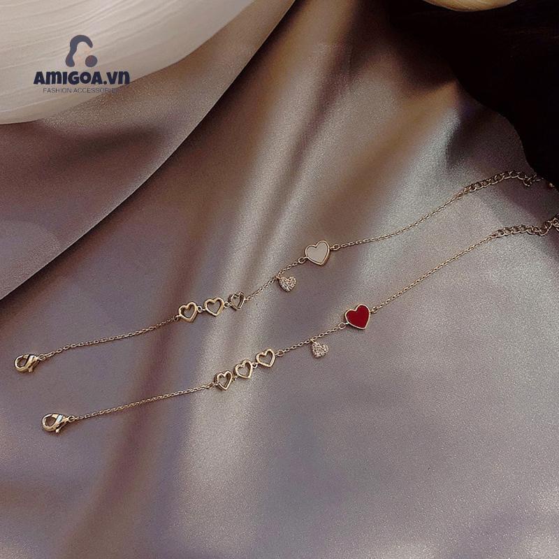 ✨✨Vòng Tay Hình Trái Tim Đỏ Đính Đá Zircon Thanh Lịch Phong Cách Hàn Quốc Cho Nữ