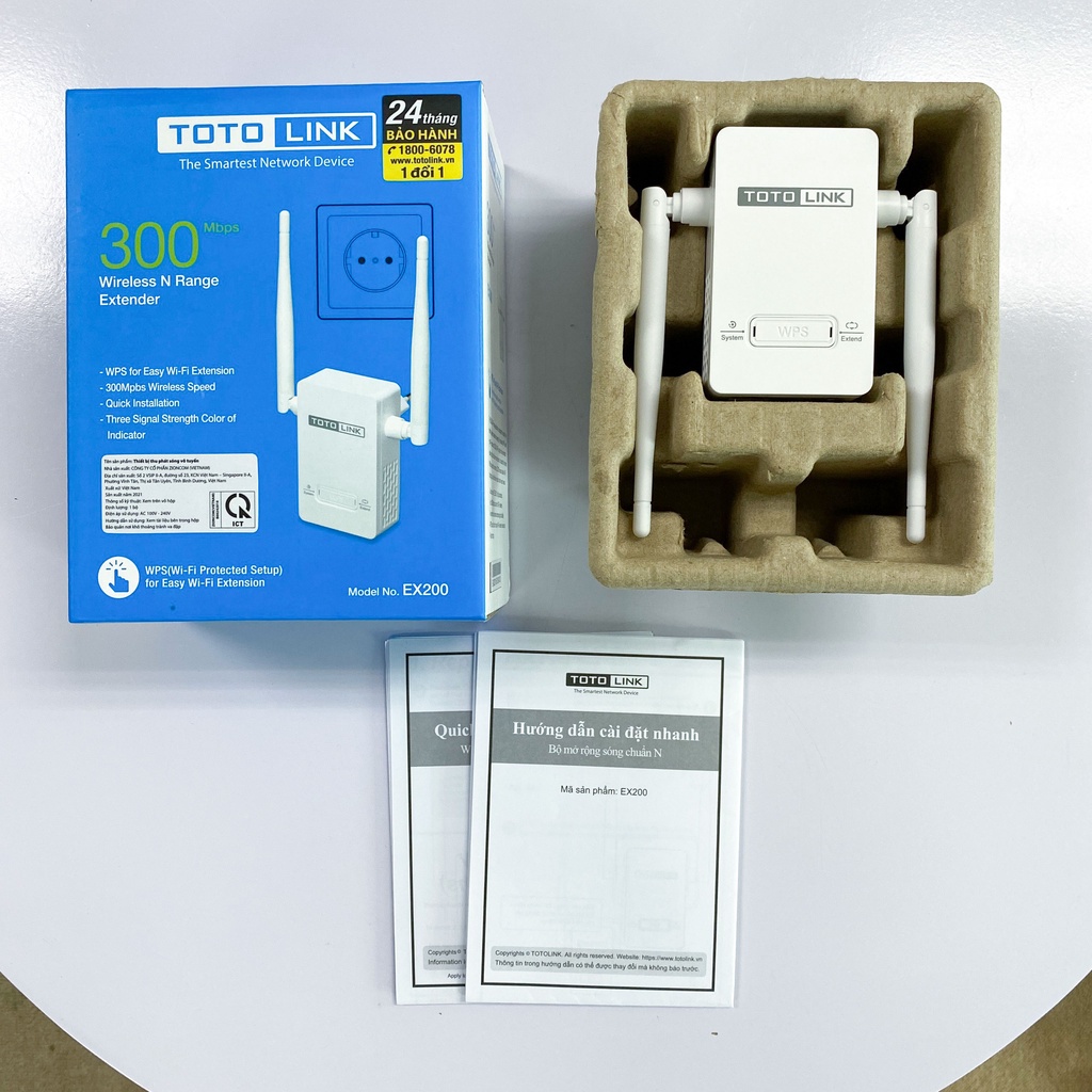 [Mã LTP50 giảm 50000 đơn 150000] Repeater kích sóng wifi chuẩn N 300Mbps TOTOLINK EX200_V2