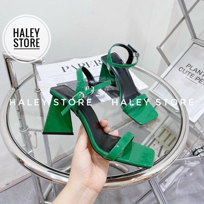 Giày guốc sandal nữ cao gót tam giác HALEY STORE quai ngang mũi vuông thời trang mới nhiều màu rẻ bền đẹp đi chơi