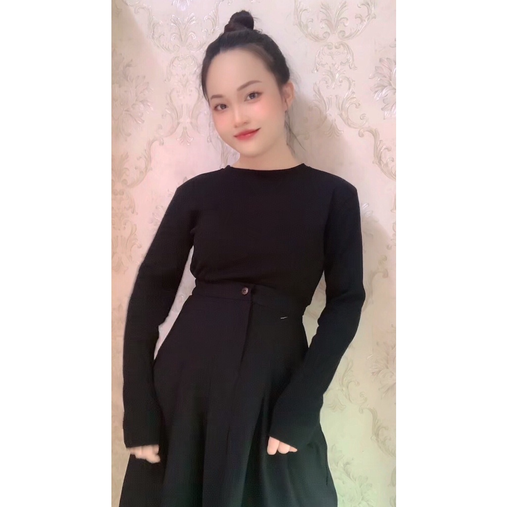 Áo len tăm nữ dài tay cổ tròn basic