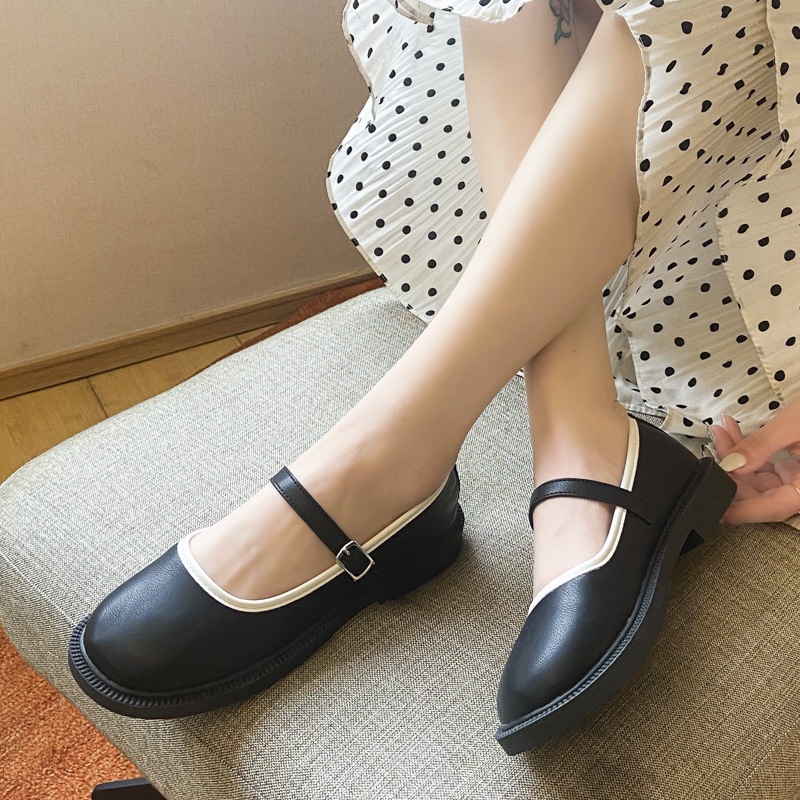 Giày da IELGY đế thấp màu sắc retro dễ phối đồ cho nữ