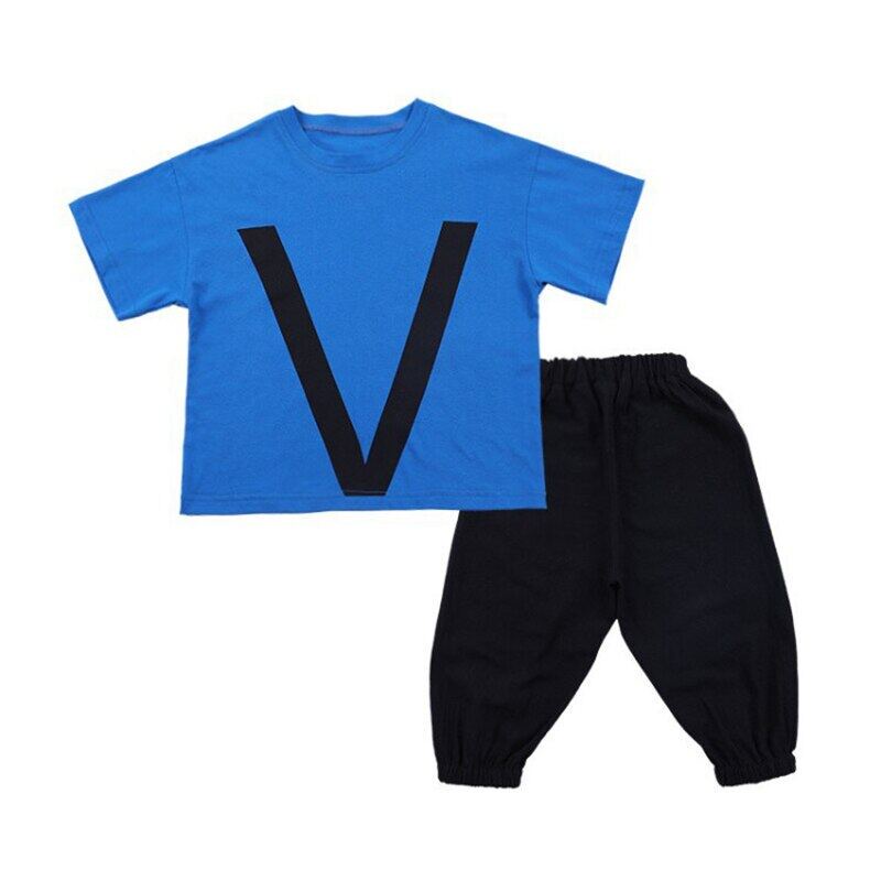 Set Áo Thun In Chữ &amp; Quần Short Cotton Cho Bé Trai 5-12 Tuổi