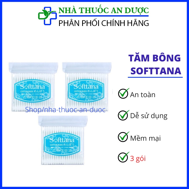 3 gói Tăm bông Softtana trẻ em đâu fboong mịn an toàn gói 80 que x 3