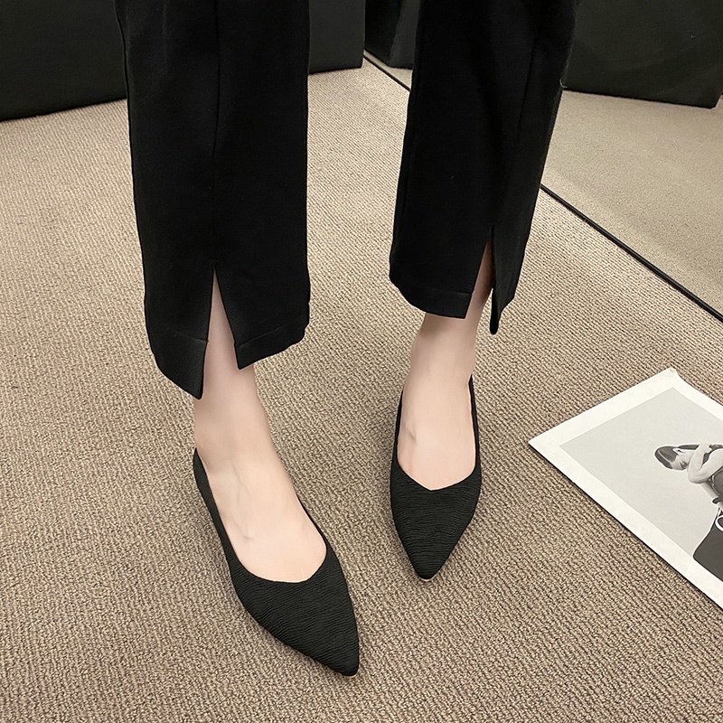 Giày Búp Bê Đế Bằng Mũi Nhọn Màu Đen Thời Trang Cho Nữ