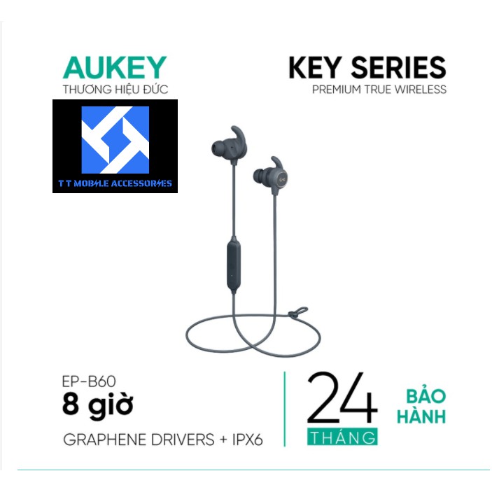 Tai Nghe Bluetooth Cao Cấp AUKEY EP-B60, màu DARK GREY, chính hãng Aukey VIETNAM, mới 100%, Bảo hành 1 đổi 1 trong 2 năm