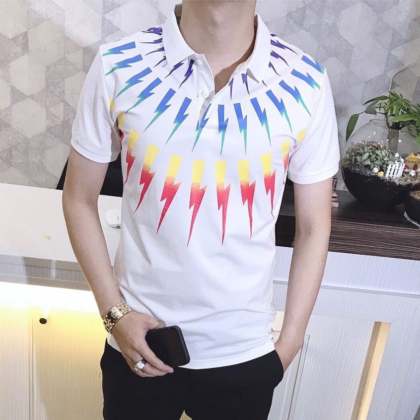 Áo Thun Nam cổ bẻ phối vai vá vải  ngắn tay hoa văn trẻ trung ✨ | BigBuy360 - bigbuy360.vn