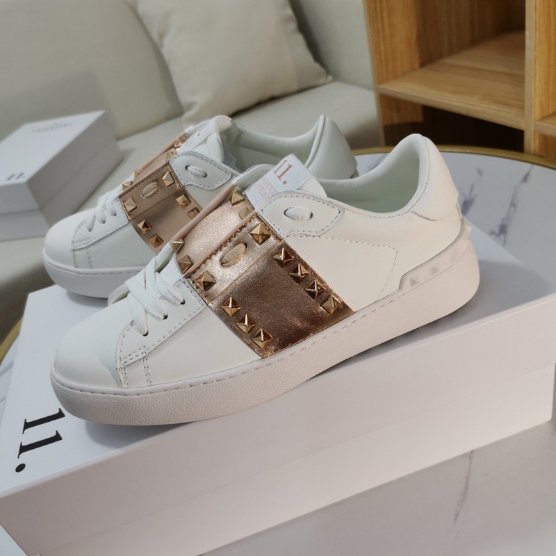 Giày thể thao nữ màu trắng da thật cao cấp Valentino