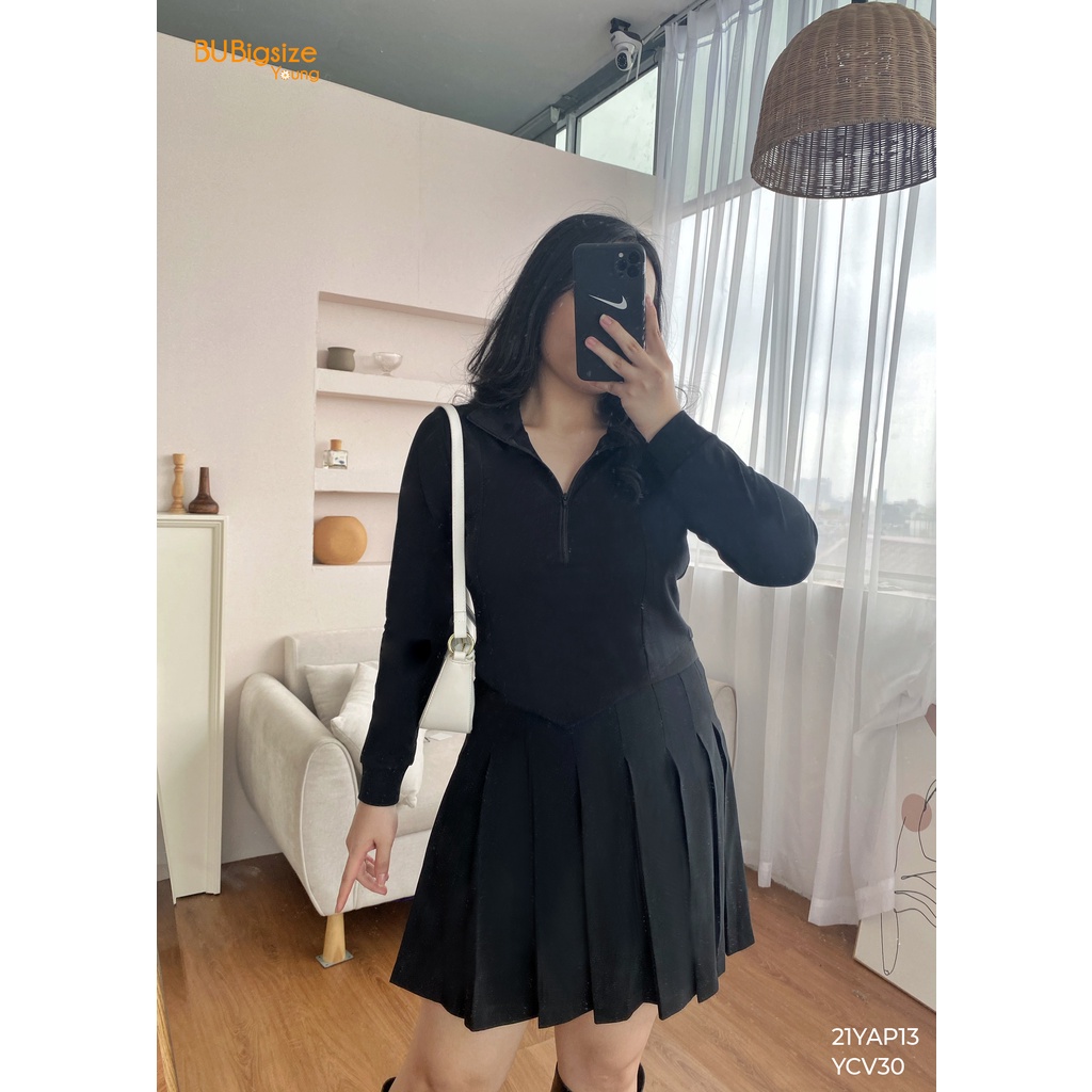 Áo Croptop khóa kéo, vạt chéo BIGSIZE (55kg đến 95kg) - 21YAP13 - [BU Bigsize Young]