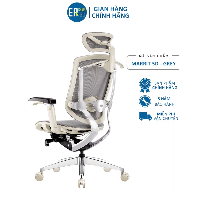 Ghế Ergonomic Công Thái Học Marrit Grey - Bản 5D (Có móc áo)