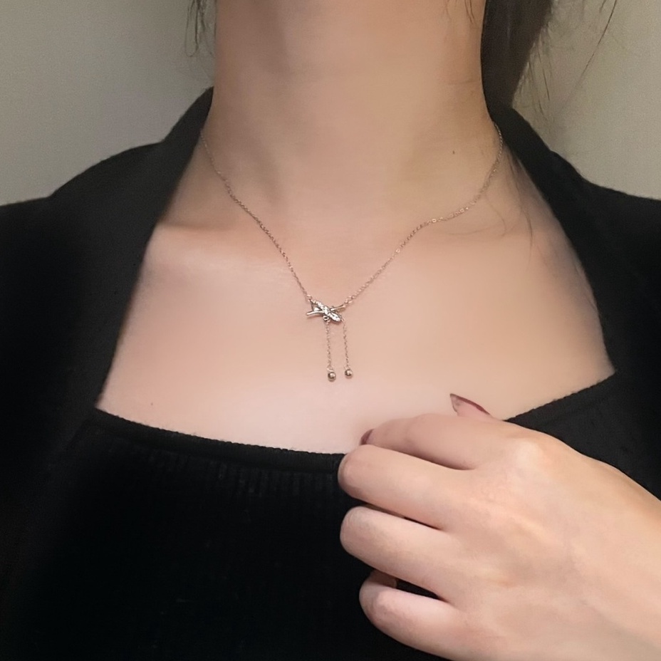 Dây chuyền bạc ý 925 nơ đính đá thời trang nữ vòng cổ