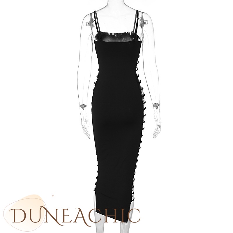 DUNEA Đầm hai dây màu trơn quyến rũ thời trang dự tiệc dành cho nữ