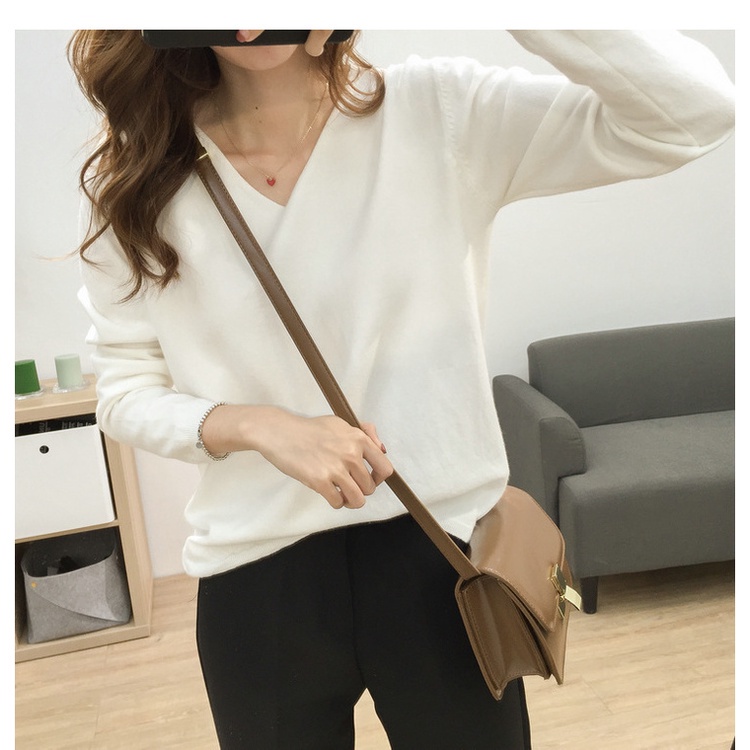 SUXI Áo Len Tay Dài Cổ Chữ V Màu Sắc Đơn Giản Cho Nữ