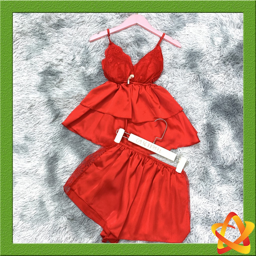 Đồ ngủ nữ sexy 🌸 Freeship 🌸 Đồ ngủ nữ sexy satin mềm mịn áo 2 dây phối ren Freesize dưới 60kg