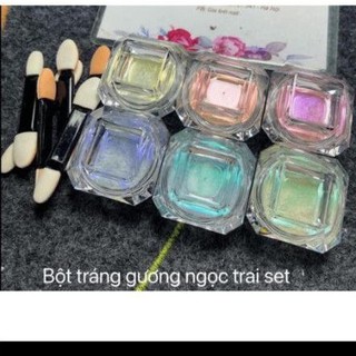 Sét 6 hủ bột tráng gương ngọc trai cầu vòng