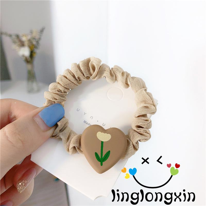 Dây buộc tóc họa tiết trái tim hoạt hình phong cách Hàn Quốc dễ thương cho nữ