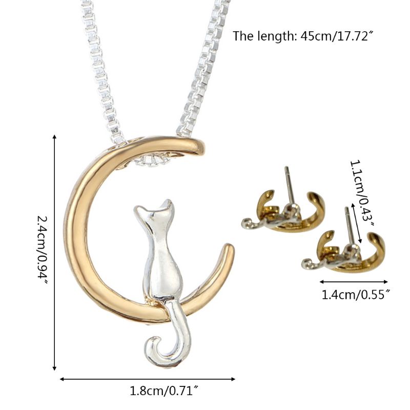 1 Set Vòng cổ Và Bông Tai Hình Mèo Dễ Thương